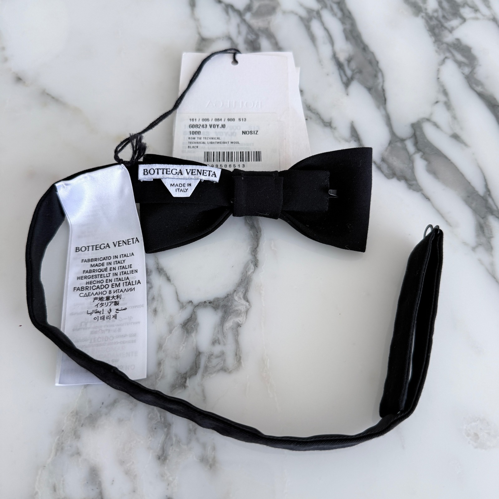 Bottega Veneta Wool Poly Black Bow Tie, Adjustable Sizing, With Tags